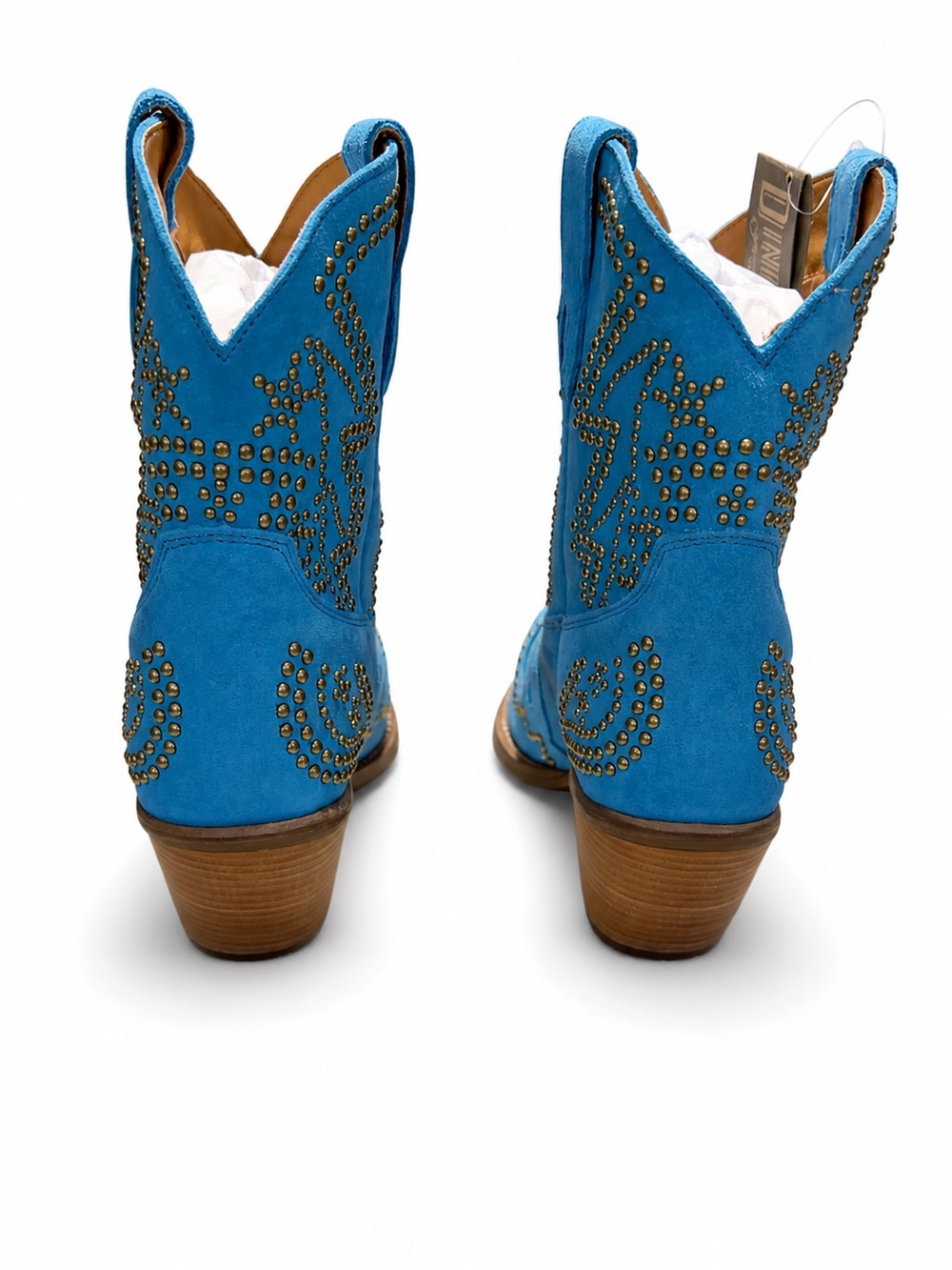 Turquoise Blue Studded Suede Western Cowboy Boots - Picture 2 of 3